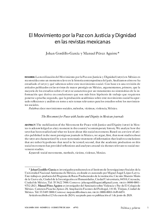 (PDF) El Movimiento por la Paz con Justicia y Dignidad en las revistas ...