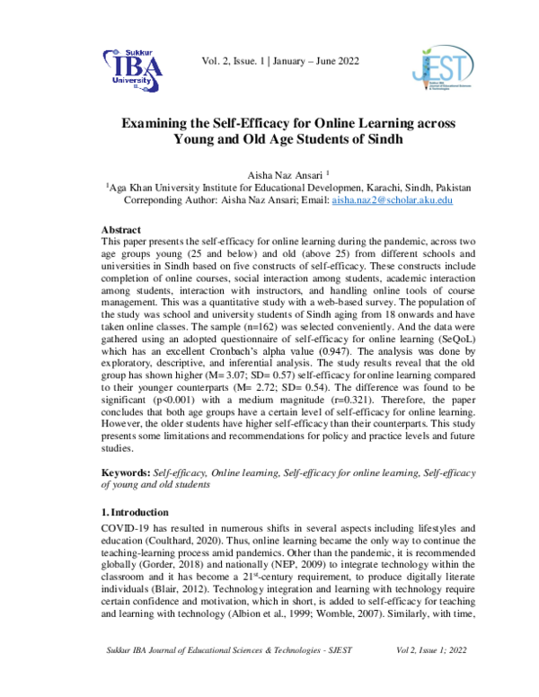 (PDF) Examining the Self-Efficacy for Online Learning across Young and ...