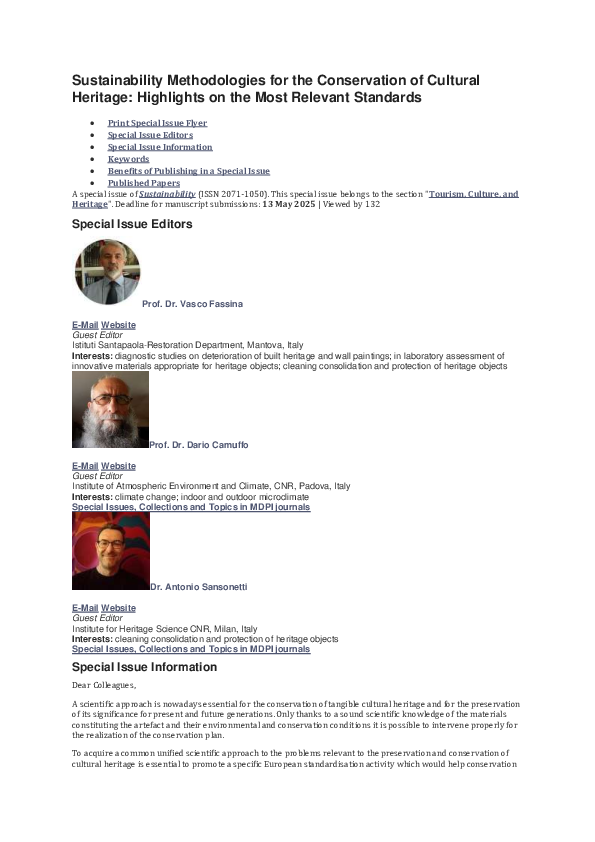 (PDF) Sustainability Methodologies for the Conservation of Cultural ...