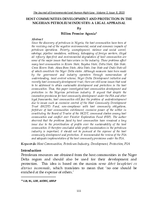 (PDF) HOST COMMUNITIES DEVELOPMENT AND PROTECTION IN THE NIGERIAN ...
