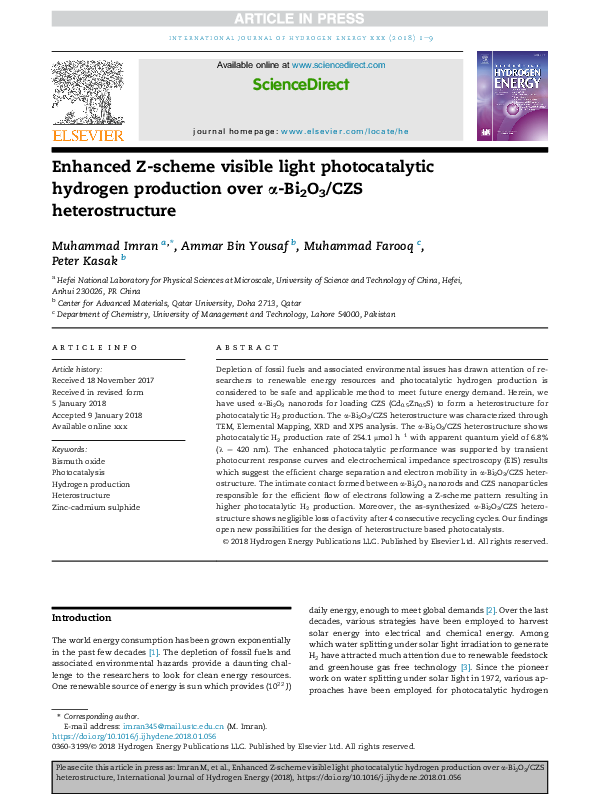 (PDF) Enhanced Z-scheme visible light photocatalytic hydrogen ...