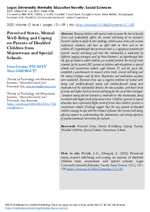 (PDF) Perceived Stress, Mental Well-Being and Coping on Parents of ...