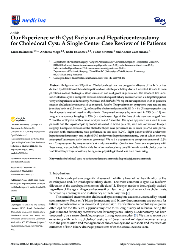 (PDF) Our Experience with Cyst Excision and Hepaticoenterostomy for ...