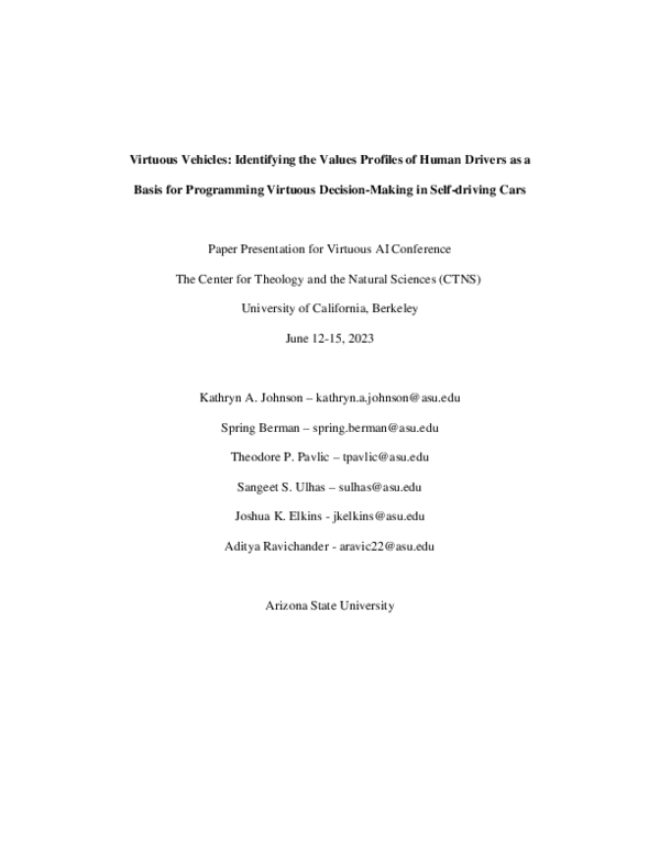 (PDF) Virtuous Vehicles: Identifying the Values Profiles of Human ...