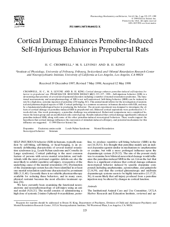 (PDF) Cortical damage enhances pemoline-induced self-injurious behavior ...