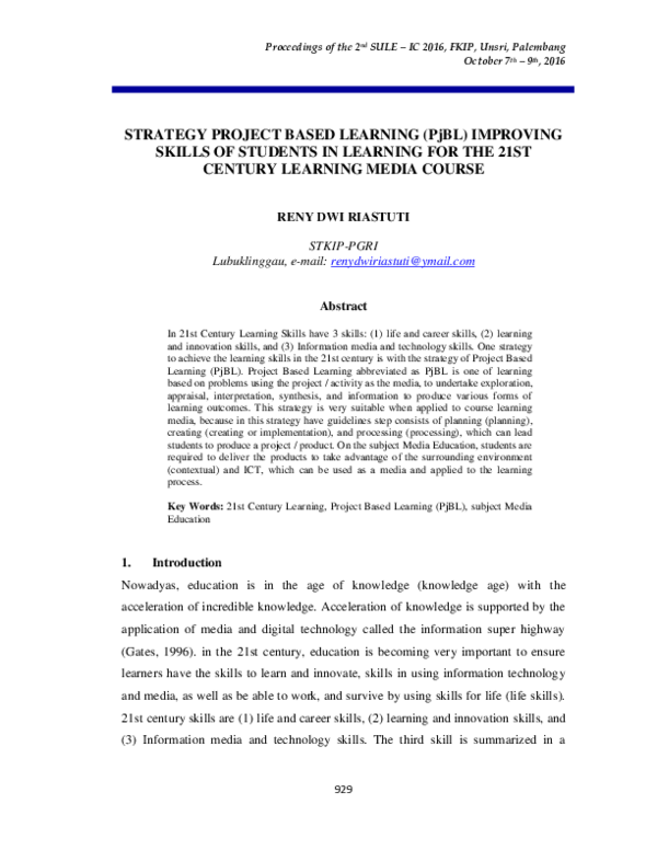 (PDF) STRATEGY PROJECT BASED LEARNING (PjBL) IMPROVING SKILLS OF ...