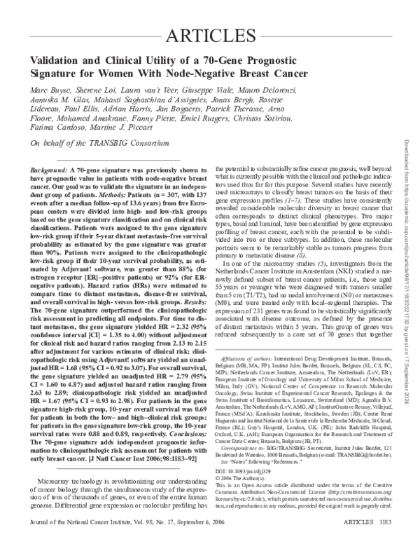 (PDF) Validation and Clinical Utility of a 70-Gene Prognostic Signature ...