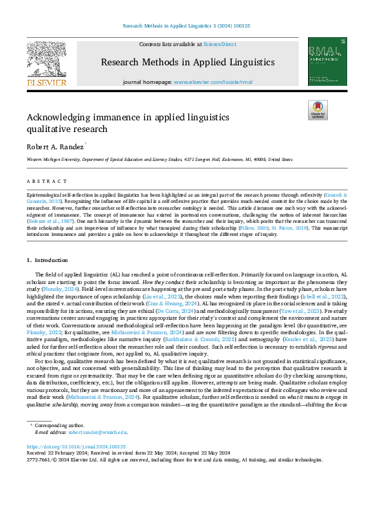 (PDF) Acknowledging immanence in applied linguistics qualitative research
