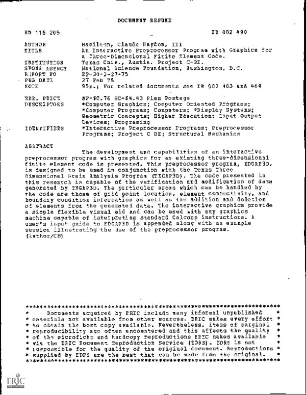 (PDF) An Interactive Preprocessor Program with Graphics for a Three ...