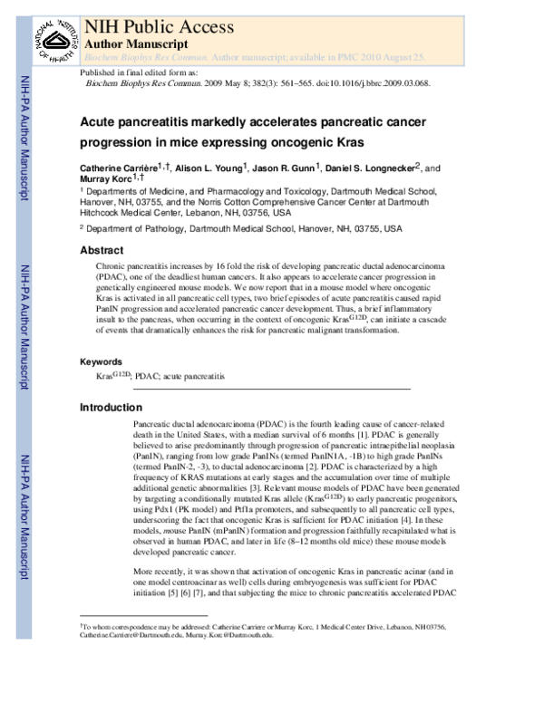 (PDF) Acute pancreatitis markedly accelerates pancreatic cancer ...