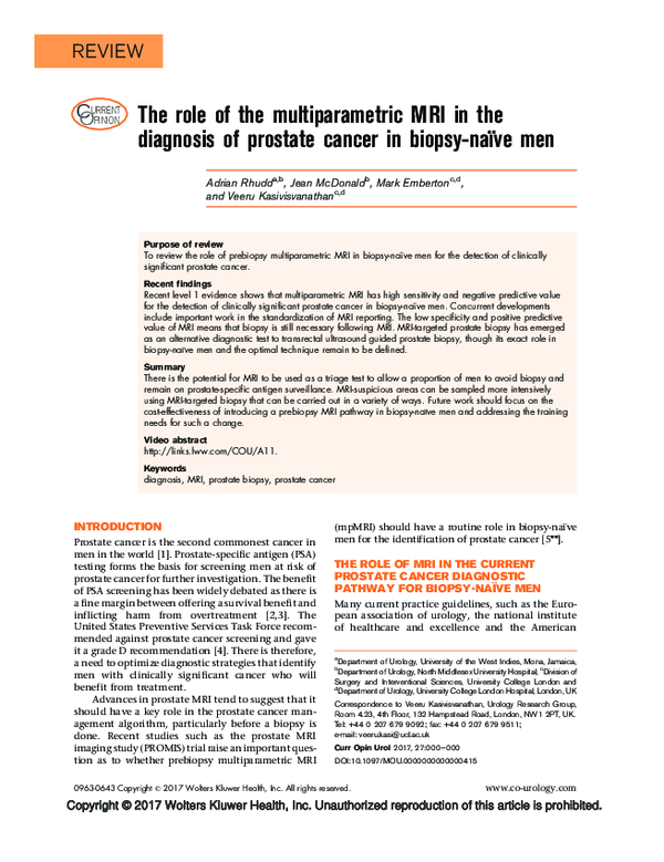 (PDF) Role of multiparametric MRI in the diagnosis of prostate cancer ...