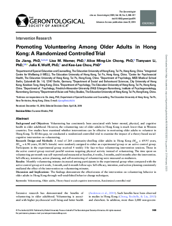 (PDF) Promoting Volunteering Among Older Adults in Hong Kong: A ...