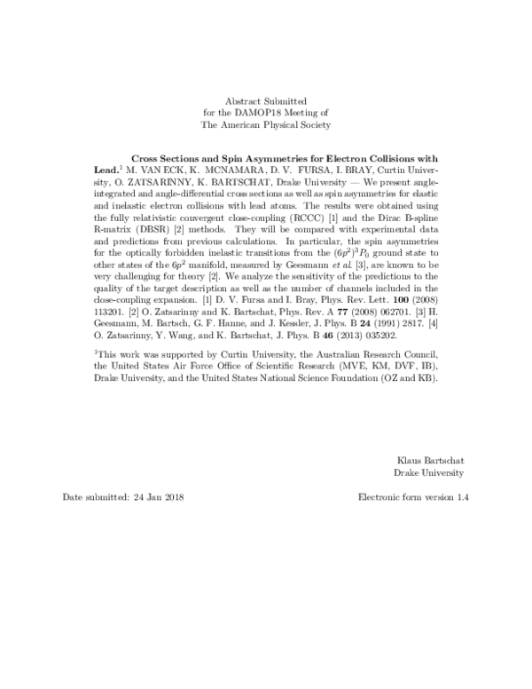 (PDF) Cross Sections and Spin Asymmetries for Electron Collisions with Lead