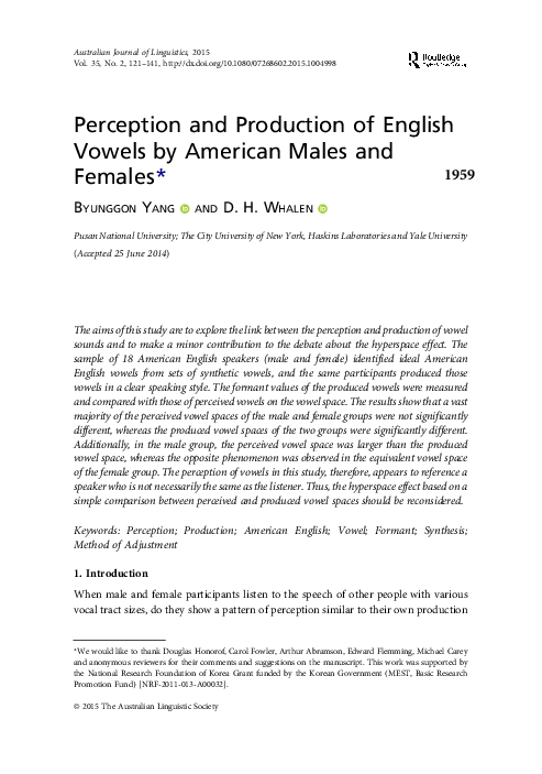 (PDF) Perception and Production of English Vowels by American Males and ...