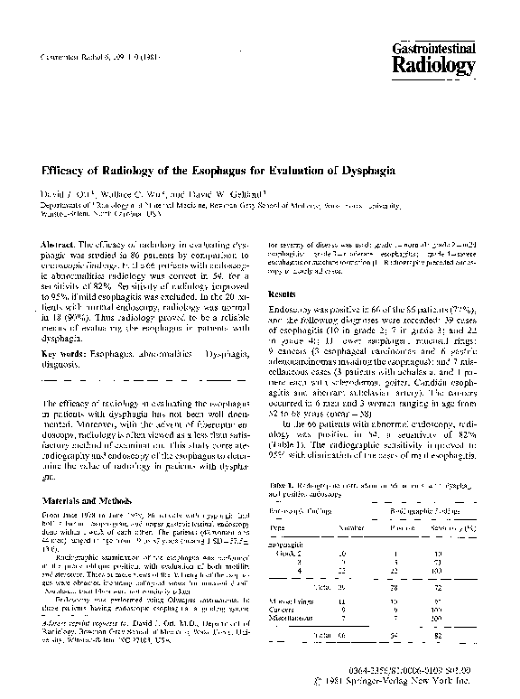 (PDF) Efficacy of radiology of the esophagus for evaluation of dysphagia