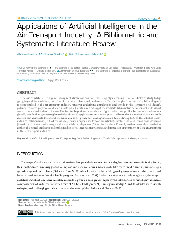 (PDF) Applications of Artificial Intelligence in the Air Transport ...