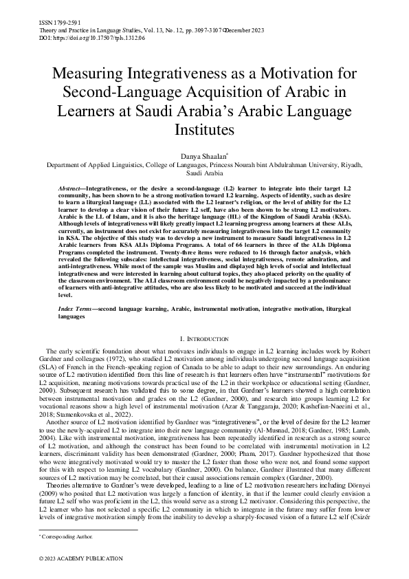 (PDF) Measuring Integrativeness as a Motivation for Second-Language ...
