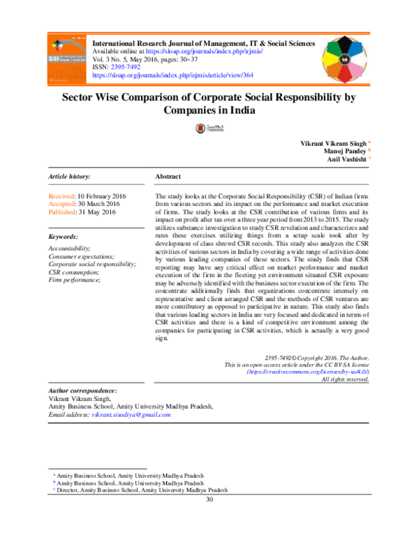 (PDF) An Analysis & Sector Wise Comparison of Corporate Social ...