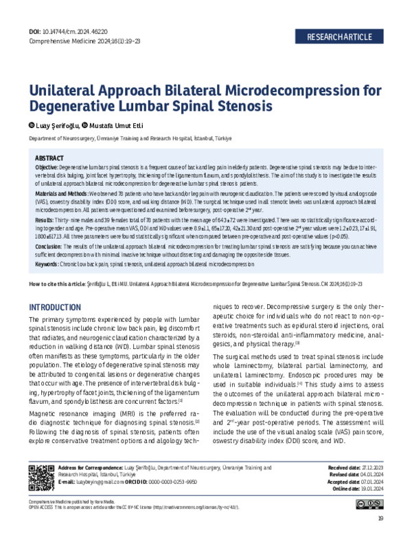 (PDF) Unilateral Approach Bilateral Microdecompression for Degenerative ...