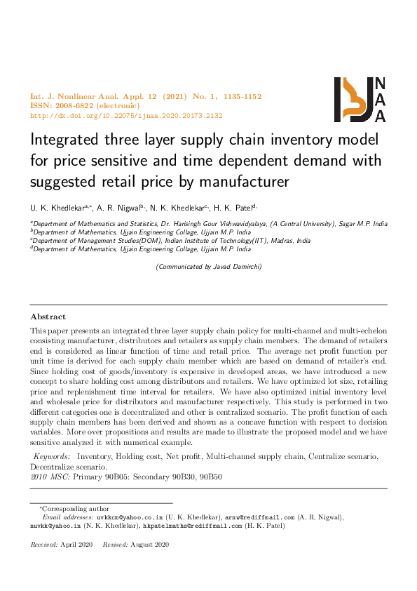 (PDF) Integrated three layer supply chain inventory model for price ...