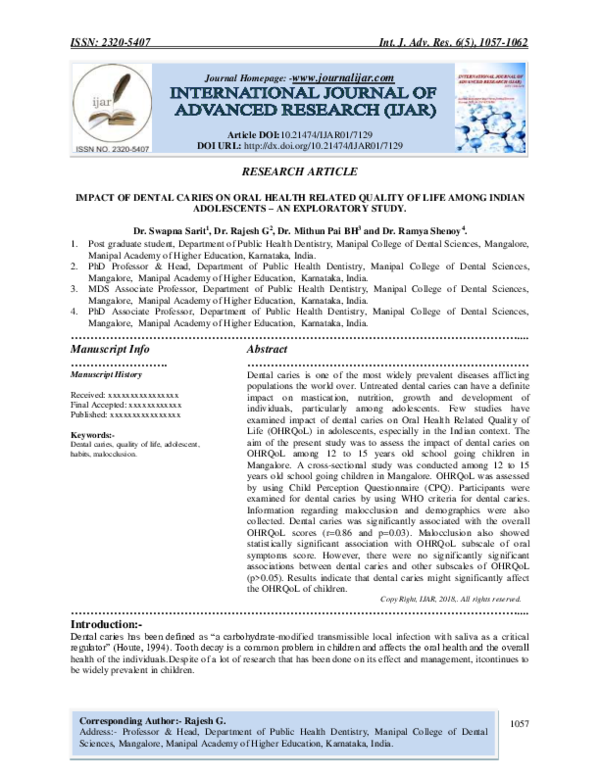 (PDF) Impact of Dental Caries on Oral Health Related Quality of Life ...