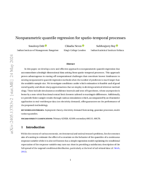 (PDF) Nonparametric quantile regression for spatio-temporal processes