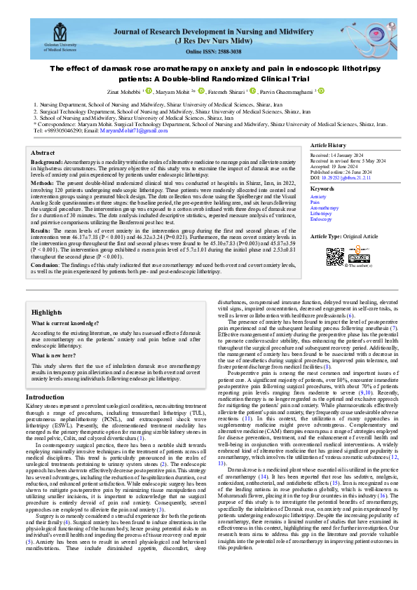 (PDF) The effect of damask rose aromatherapy on anxiety and pain in ...