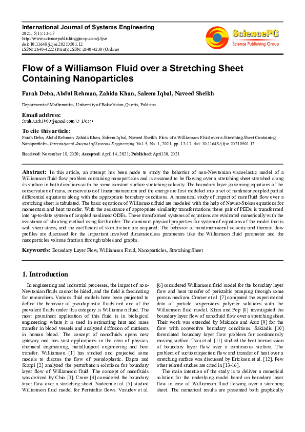 (PDF) Flow of a Williamson Fluid over a Stretching Sheet Containing ...