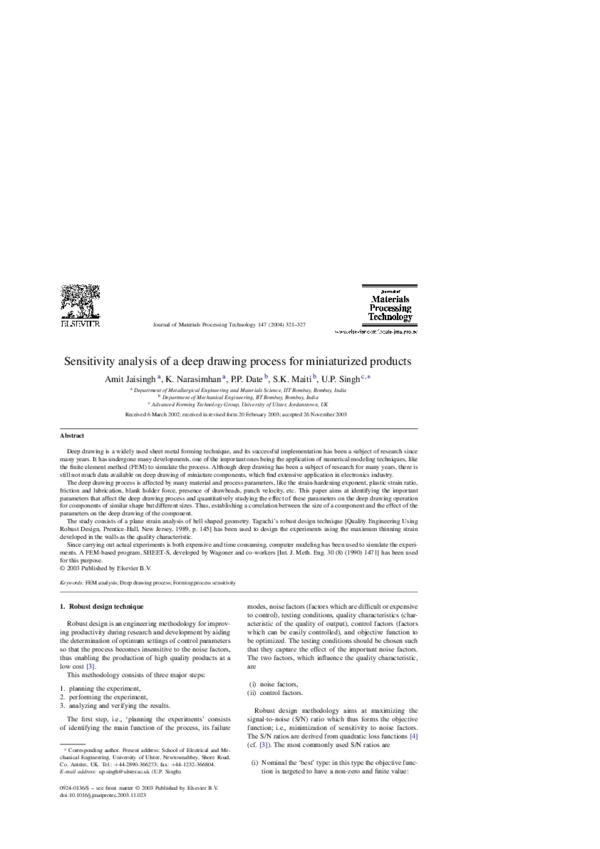 (PDF) Sensitivity analysis of a deep drawing process for miniaturized ...