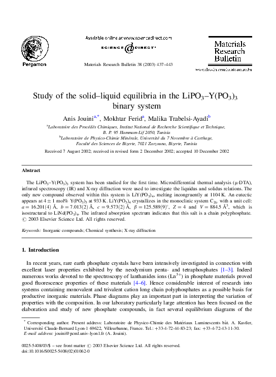 (PDF) Study of the solid–liquid equilibria in the LiPO3–Y(PO3)3 binary ...