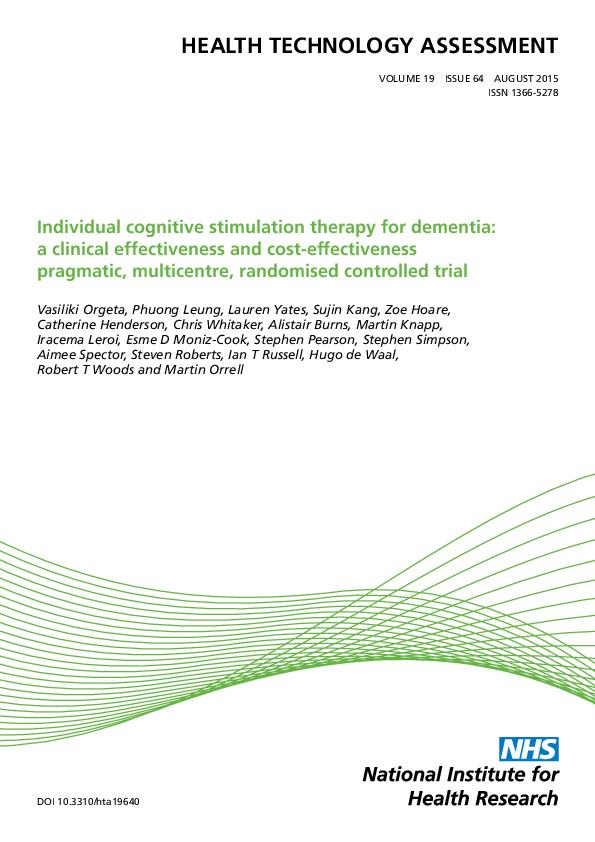(PDF) Individual cognitive stimulation therapy for dementia: a clinical ...