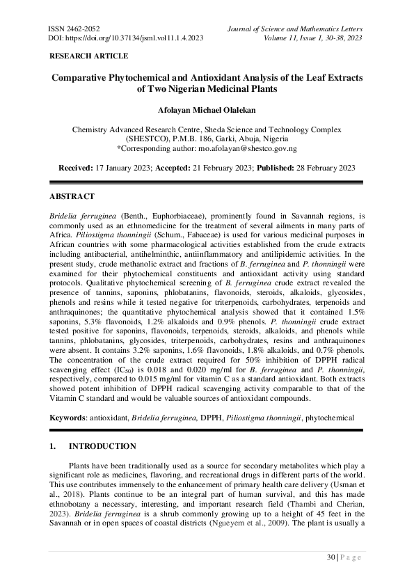 (PDF) Comparative Phytochemical and Antioxidant Analysis of the Leaf ...