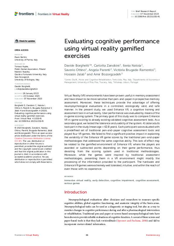 (PDF) Evaluating cognitive performance using virtual reality gamified ...
