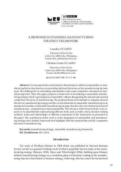 (PDF) A proposed sustainable manufacturing strategy framework