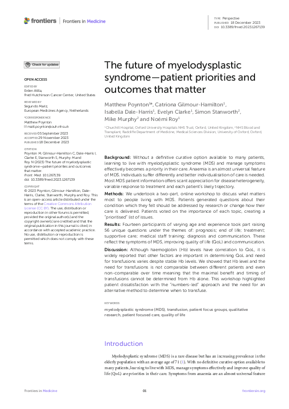 (PDF) The future of myelodysplastic syndrome—patient priorities and ...