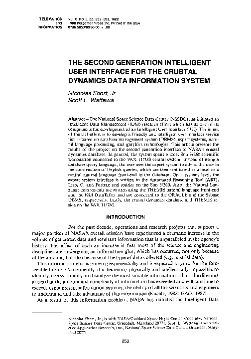 (PDF) Intelligent UI for NASA Crustal Dynamics Data