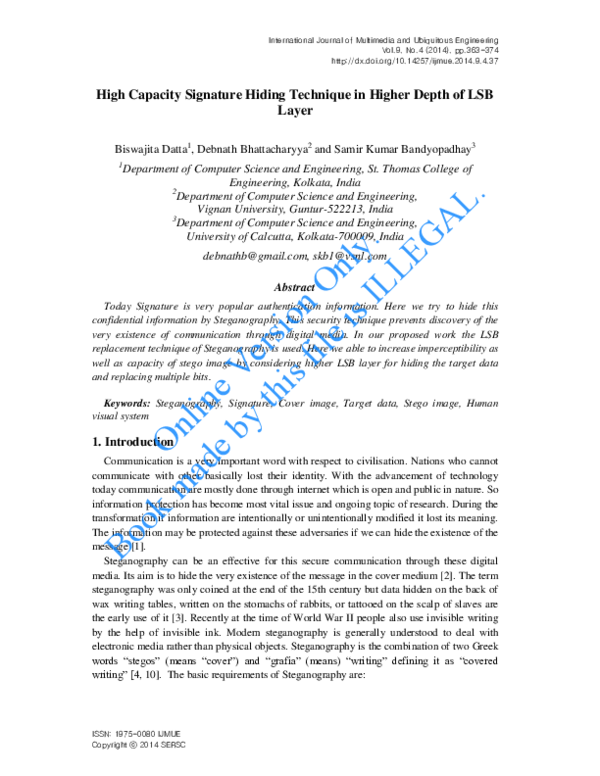 (PDF) High Capacity Signature Hiding Technique in Higher Depth of LSB Layer