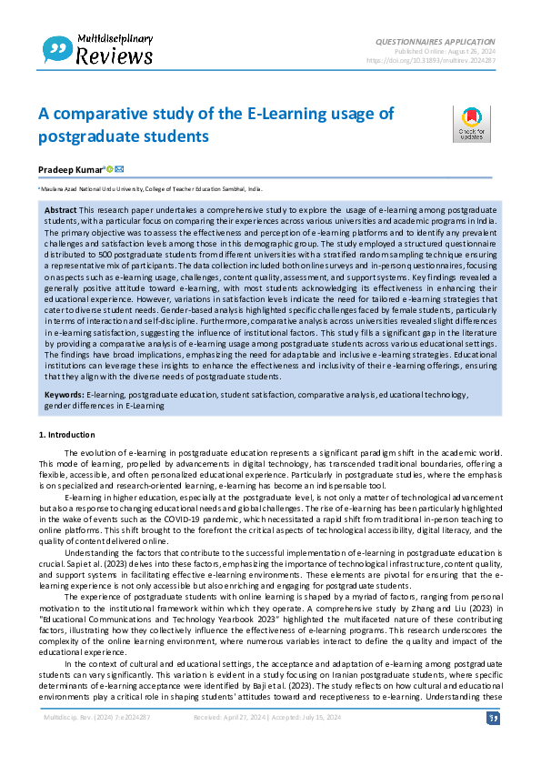 (PDF) A comparative study of the E-Learning usage of postgraduate students