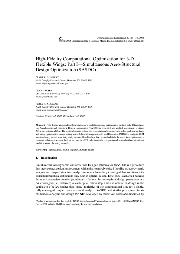 (PDF) High-Fidelity Computational Optimization for 3-D Flexible Wings ...