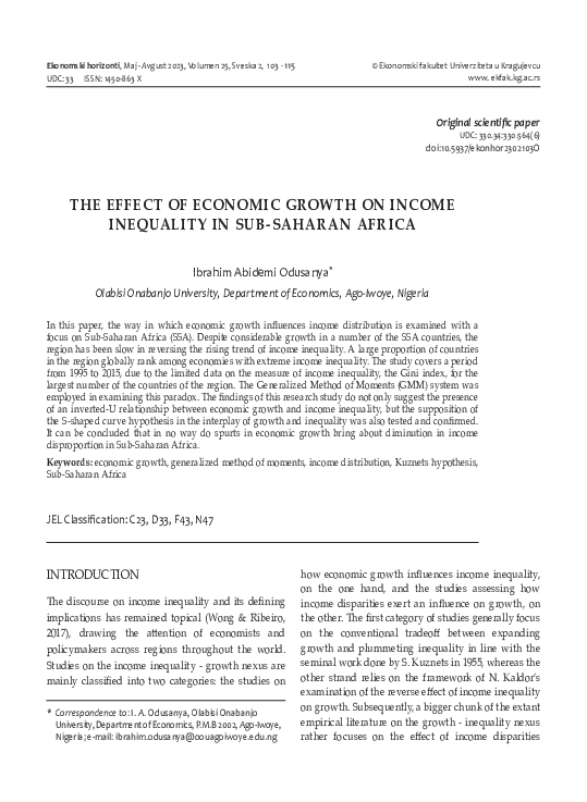 (PDF) The effect of economic growth on income inequality in Sub-Saharan ...