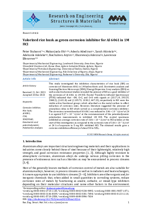 (PDF) Valorized rice husk as green corrosion inhibitor for Al 6061 in ...
