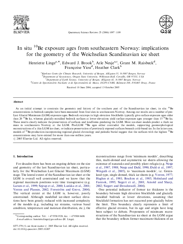(PDF) In situ 10Be exposure ages from southeastern Norway: implications ...