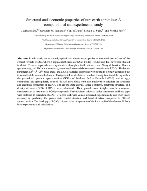 (PDF) Structural and electronic properties of rare earth chromites: A ...