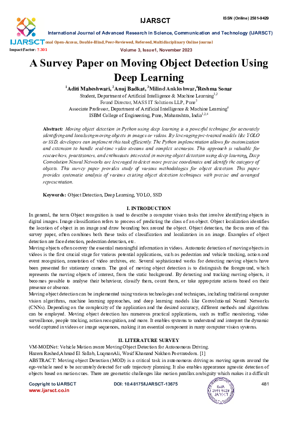 (PDF) A Survey Paper on Moving Object Detection Using Deep Learning