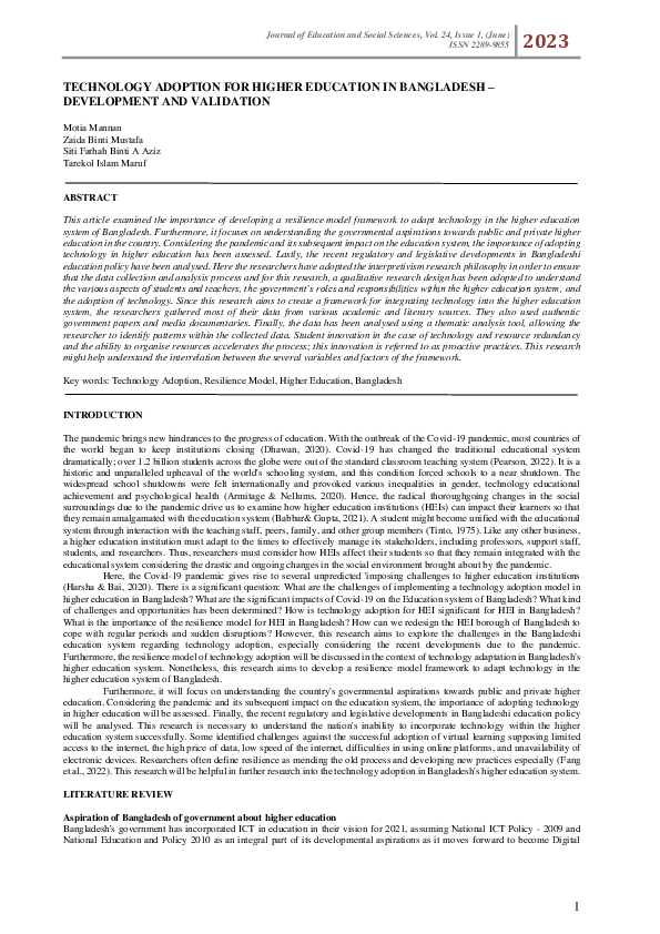 (PDF) TECHNOLOGY ADOPTION FOR HIGHER EDUCATION IN BANGLADESH ...