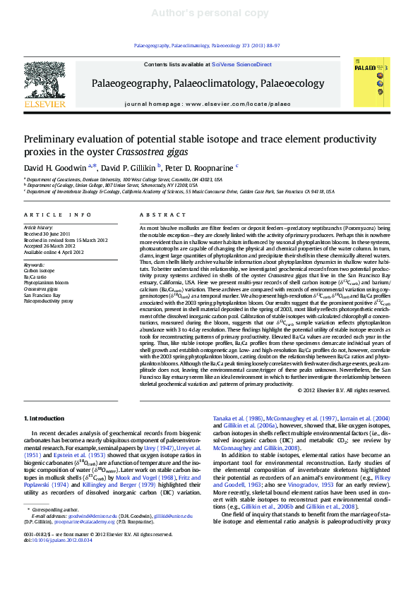 (PDF) Preliminary evaluation of potential stable isotope and trace ...