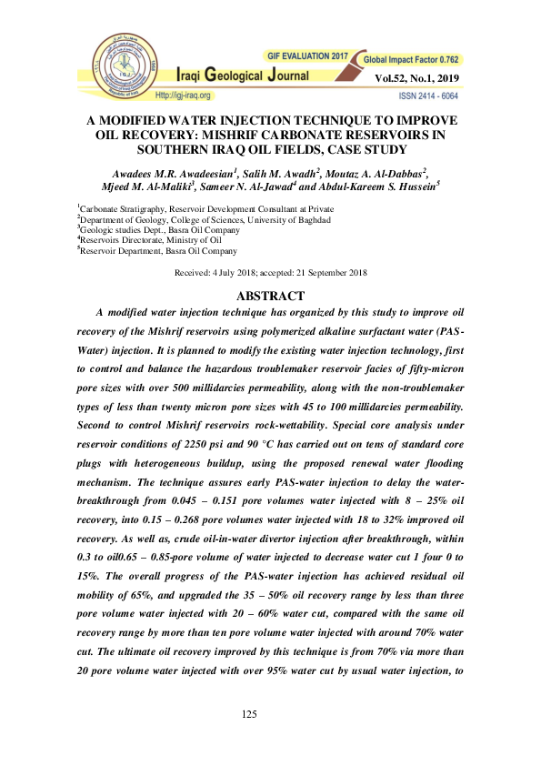 (PDF) A Modified Water Injection Technique to Improve Oil Recovery ...