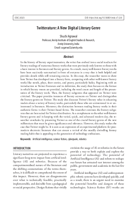 (PDF) Twitterature: A New Digital Literary Genre