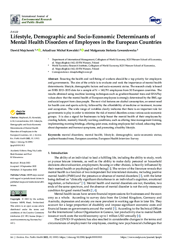 (PDF) Lifestyle, Demographic and Socio-Economic Determinants of Mental ...