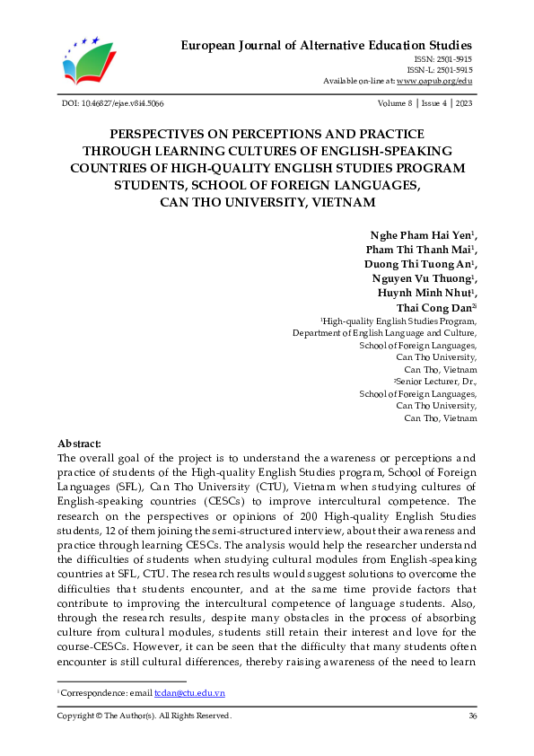 (PDF) Perspectives on Perceptions and Practice Through Learning ...